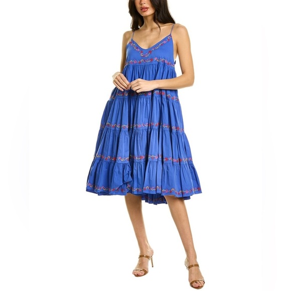 Caroline Constas Dresses & Skirts - CAROLINE CONSTAS Katarina Blue Floral Embroidered Dress Sz M